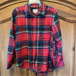 American Eagle Soft Flannel Boyfriend Fit Shirt Red Plaid Womens Small